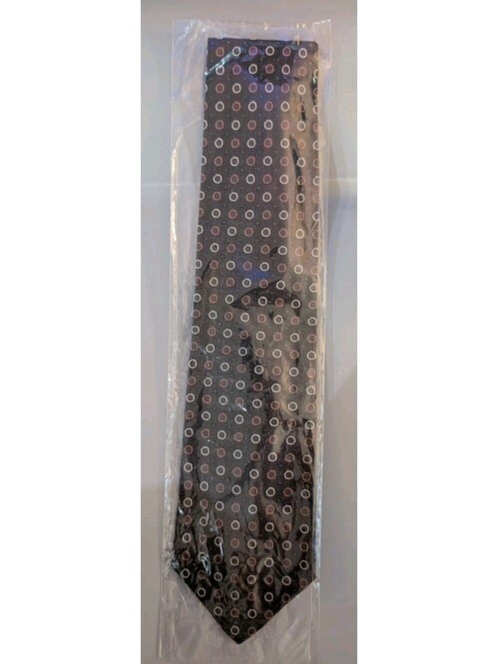 Vintage Decent Silk Tie Charcoal Grey Polka Dot Ring Geometric Pattern New...
